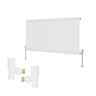 B&Q -  Horizontal Single Flat Panel Rads Designer Radiator 600X1156mm With Angled Manual Valves White