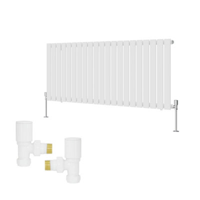 B&Q -  Horizontal Single Flat Panel Rads Designer Radiator 600X1428mm With Angled Manual Valves White
