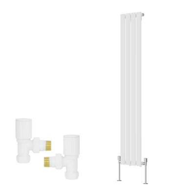 B&Q -  Vertical Single Flat Panel Rads Designer Radiator 1600X272mm With Angled Manual Valves White