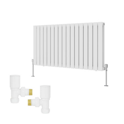 B&Q -  Horizontal Double Flat Panel Rads Designer Radiator 600X1156mm With Angled Manual Valves White
