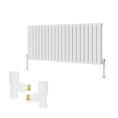 B&Q -  Horizontal Double Flat Panel Rads Designer Radiator 600X1428mm With Angled Manual Valves White