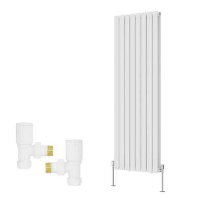 B&Q -  Vertical Double Flat Panel Rads Designer Radiator 1600X544mm With Angled Manual Valves White