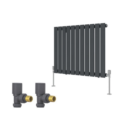 B&Q -  Horizontal Single Flat Panel Rads Designer Radiator 600X748mm With Angled Manual Valves Anthracite