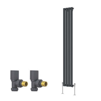 B&Q -  Vertical Single Flat Panel Rads Designer Radiator 1800X272mm With Angled Manual Valves Anthracite