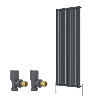 B&Q -  Vertical Single Flat Panel Rads Designer Radiator 1800X680mm With Angled Manual Valves Anthracite