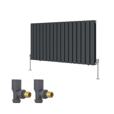 B&Q -  Horizontal Double Flat Panel Rads Designer Radiator 600X1156mm With Angled Manual Valves Anthracite
