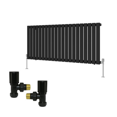B&Q -  Horizontal Single Flat Panel Rads Designer Radiator 600X1428mm With Angled Manual Valves Black