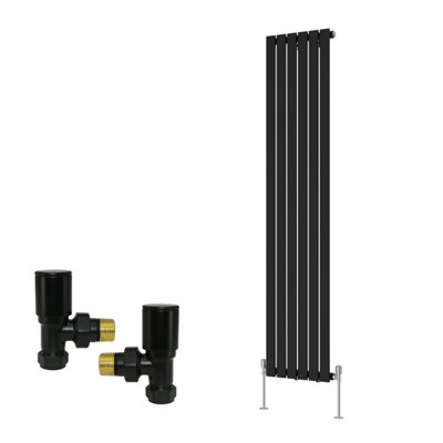 B&Q -  Vertical Single Flat Panel Rads Designer Radiator 1800X408mm With Angled Manual Valves Black