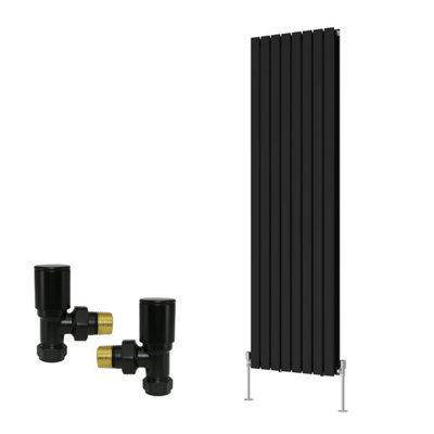 B&Q -  Vertical Double Flat Panel Rads Designer Radiator 1800X544mm With Angled Manual Valves Black