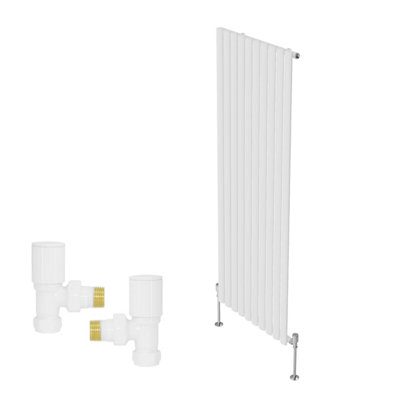 B&Q -  Vertical Single Oval Column Rads Designer Radiator 1600X590mm With Angled Manual Valve White