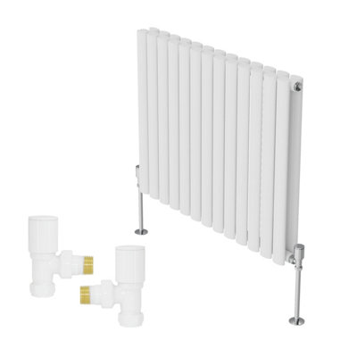 B&Q -  Horizontal Double Oval Column Rads Designer Radiator 600X767mm With Angled Manual Valve White