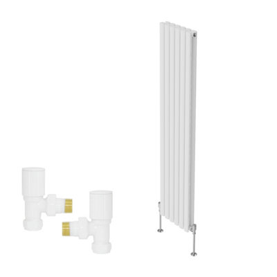 B&Q -  Vertical Double Oval Column Rads Designer Radiator 1600X354mm With Angled Manual Valve White