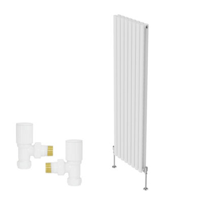 B&Q -  Vertical Double Oval Column Rads Designer Radiator 1600X472mm With Angled Manual Valve White