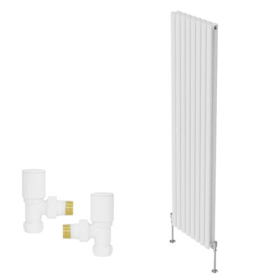 B&Q -  Vertical Double Oval Column Rads Designer Radiator 1800X472mm With Angled Manual Valve White
