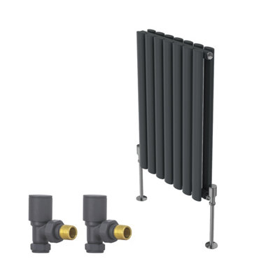 B&Q -  Horizontal Double Oval Column Rads Designer Radiator 600X413mm With Angled Manual Valve Anthracite