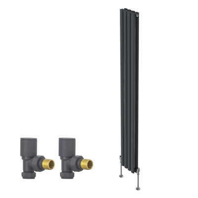 B&Q -  Vertical Double Oval Column Rads Designer Radiator 1800X236mm With Angled Manual Valve Anthracite