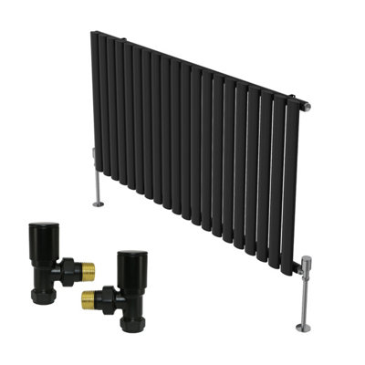B&Q -  Horizontal Single Oval Column Rads Designer Radiator 600X1180mm With Angled Manual Valve Black