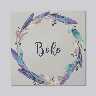 B&Q -  Boho Style Wreath Feathers (Mirror Art Print) / 31Cm X 31Cm