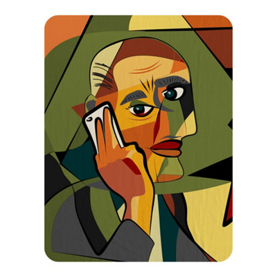 B&Q -  Portrait Cubism Art Style,man Calls On A Phone (Blanket) / Default Title