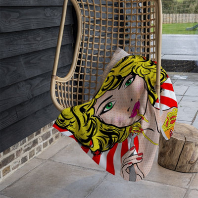 Andrew Lee Pop Art Young Woman Eating Spaghetti (Blanket) / Default Title from B&Q