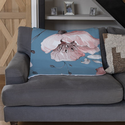 B&Q -  Pink Flowers On Blue (Blanket) / Default Title