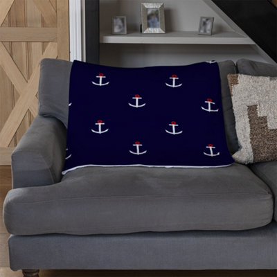 Andrew Lee White & Red Anchors On Navy (Blanket) / Default Title from B&Q