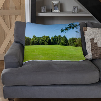 Andrew Lee Beauty Landscape Of Grass Field With Forest Trees And Environment Public Park With Sun Rays (Blanket) / Default Title from B&Q