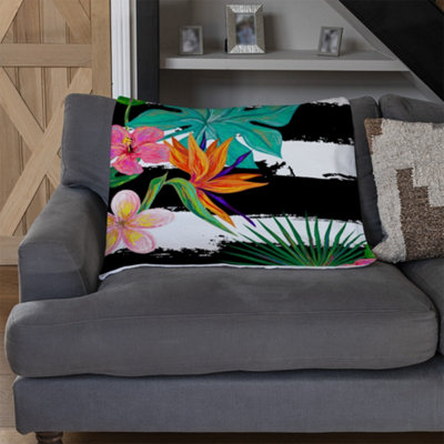 Andrew Lee Tropical Plants On Black & White Stripes (Blanket) / Default Title from B&Q