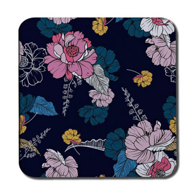 Andrew Lee Pink Flowers On Navy (Coaster) / Default Title from B&Q