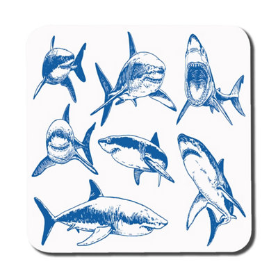B&Q -  Graphical Set Of Blue Sharks Isolated On White Background (Coaster) / Default Title