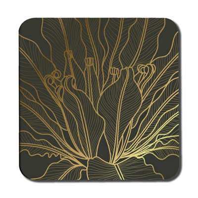 Andrew Lee Golden Splitleaf Philodendron Plant With Monstera Plant Line Art (Coaster) / Default Title from B&Q