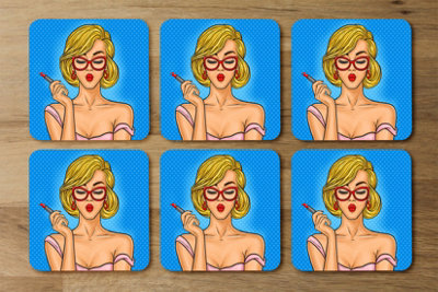 Andrew Lee Pop Art Illustration Woman Paints Her Lips (Coaster) / Default Title from B&Q