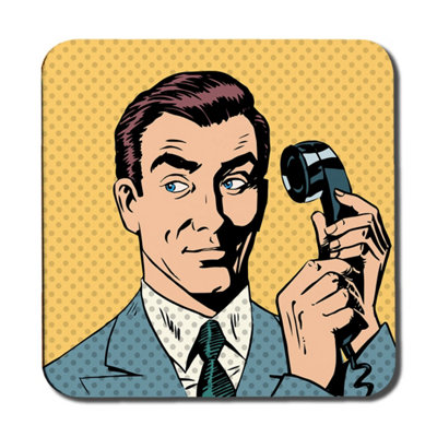 B&Q -  Male Businessman Talking On The Phone Style Pop Art Retro (Coaster) / Default Title
