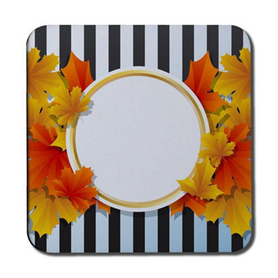 B&Q -  Orange & Red Autumn Leaves On Black Stripes (Coaster) / Default Title