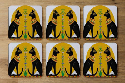 B&Q -  Illustration Of Black Egyptian Cats With Papyrus (Coaster) / Default Title