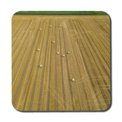 Andrew Lee Aerial View Of Round Straw Bales Of Wheat Lying On Harvested Field (Coaster) / Default Title from B&Q
