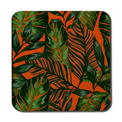 B&Q -  Green Tropical Leaves On Orange (Coaster) / Default Title