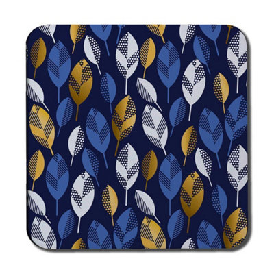 B&Q -  WhiteBlue & Gold Leaves On Navy Background (Coaster) / Default Title