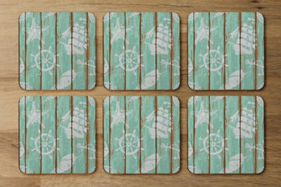 B&Q -  Nautical Elements On Wood (Coaster) / Default Title