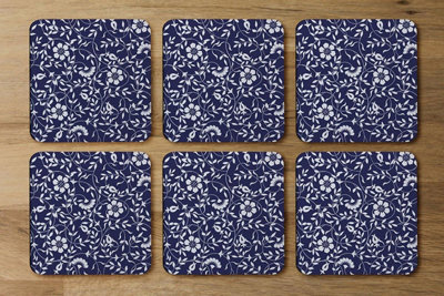 B&Q -  White Flowers On Navy (Coaster) / Default Title