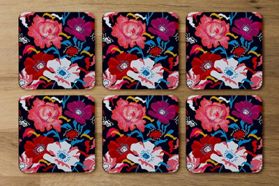 B&Q -  Bright Flowers On Dark Background (Coaster) / Default Title
