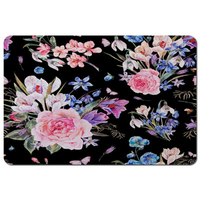 B&Q -  Bright Pink Flowers On Black (Placemat) / Default Title