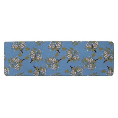 Benjamin Tate Design Orchid Branches On Blue Runner Special Soft Home Rug from B&Q