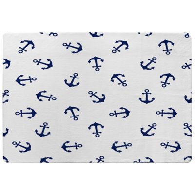 Benjamin Tate Design Navy Anchors On White Special Soft Home Rug from B&Q