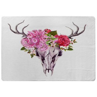 Benjamin Tate Design Deer Animal Skull With Flowers And Feathers Special Soft Home Rug from B&Q