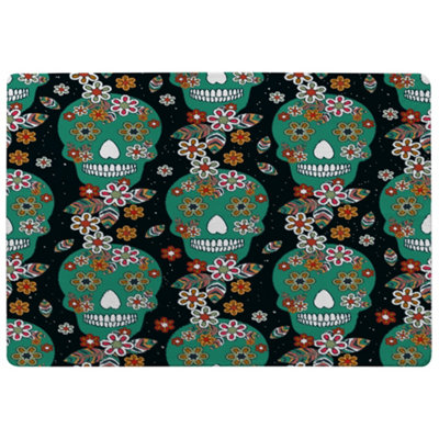 Benjamin Tate Design Embroidery Colorful Simplified Ethnic Flowers And Skull Pattern Special Soft Home Rug from B&Q