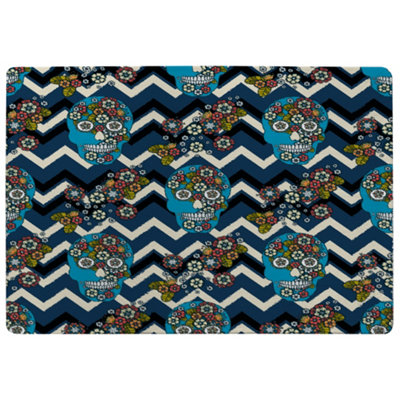 Benjamin Tate Design Embroidery Colorful Simplified Ethnic Skull Blue Pattern Special Soft Home Rug from B&Q