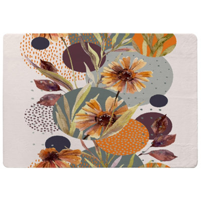 Benjamin Tate Design Orange Geometric With Flowers Special Soft Home Rug from B&Q