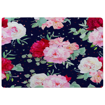 Benjamin Tate Design Roses On Navy Special Soft Home Rug from B&Q