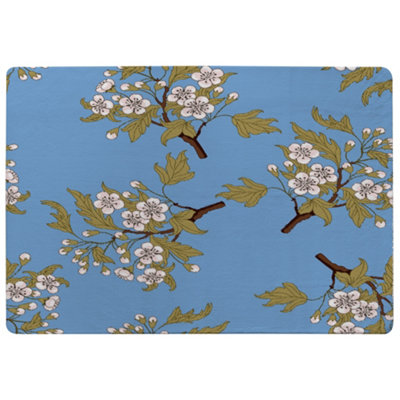 Benjamin Tate Design Orchid Branches On Blue Special Soft Home Rug from B&Q